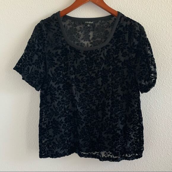 Lucky Brand Black Sheer Velour Flower Print Small - Picture 1 of 6